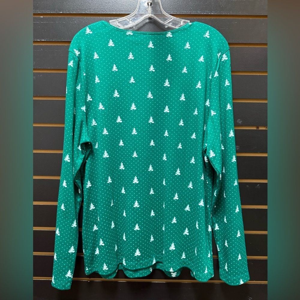 Karen Scott Green Christmas Tree Print Long Sleeve Top Size XL NWT - Picture 4 of 4